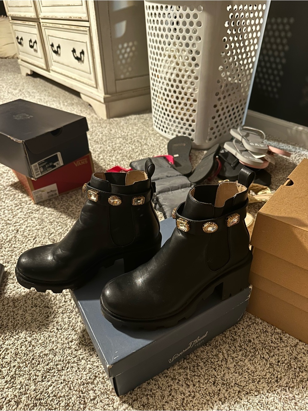 Steve Madden Black Ankle Boots with Jewel Collar